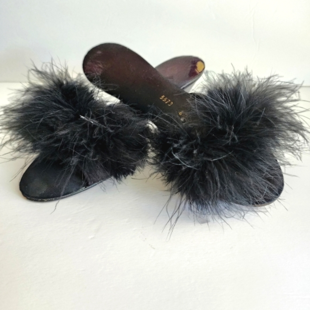 Vintage Bedroom Boudoir Heeled Slippers Size 8 1/2 - Gem